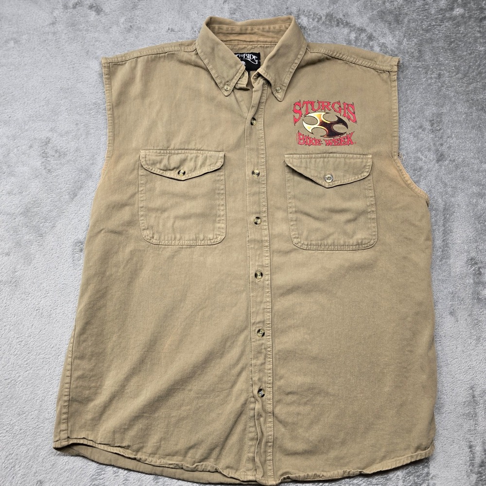 Live To Ride 2007 Sturgis Bike Week Sleeveless Biker Shirt Mens XL Tan Logo